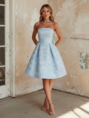 Strapless Jacquard A Line A Line Short Wedding Guest Dresses