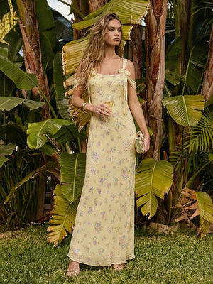 Floral Spaghetti Straps Ruffles Bridesmaid Dresses