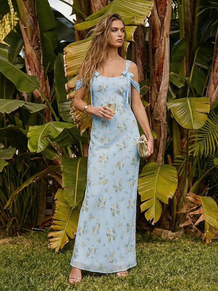 Floral Spaghetti Straps Ruffles Bridesmaid Dresses