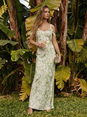 Floral Spaghetti Straps Ruffles Bridesmaid Dresses