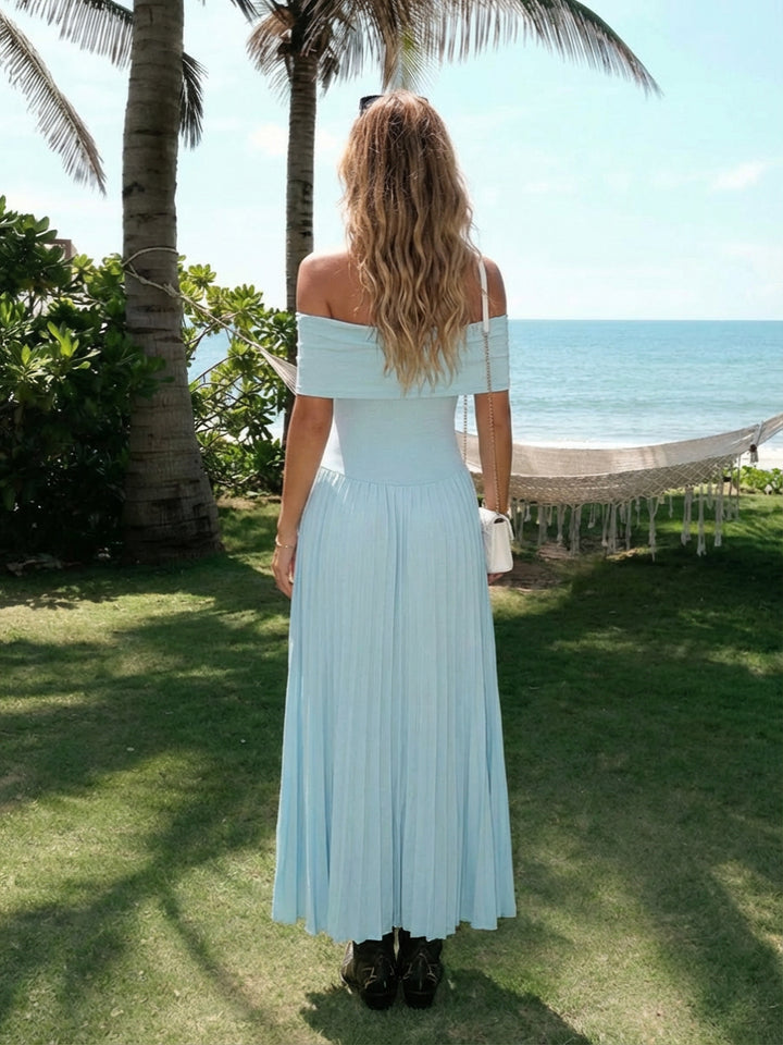 Satin Off the Shoulder Pleated Formal Dresses