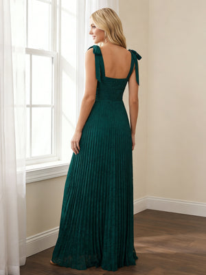 Chiffon Spaghetti Straps Pleated A Line Maxi Bridesmaid Dresses