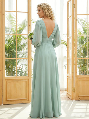 Chiffon V Neck Long Sleeves Pleated Bridesmaid Dresses