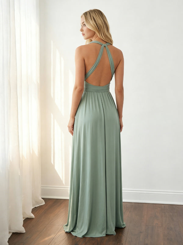 Chiffon Halter Pleated Bridesmaid Dresses with Backless Design