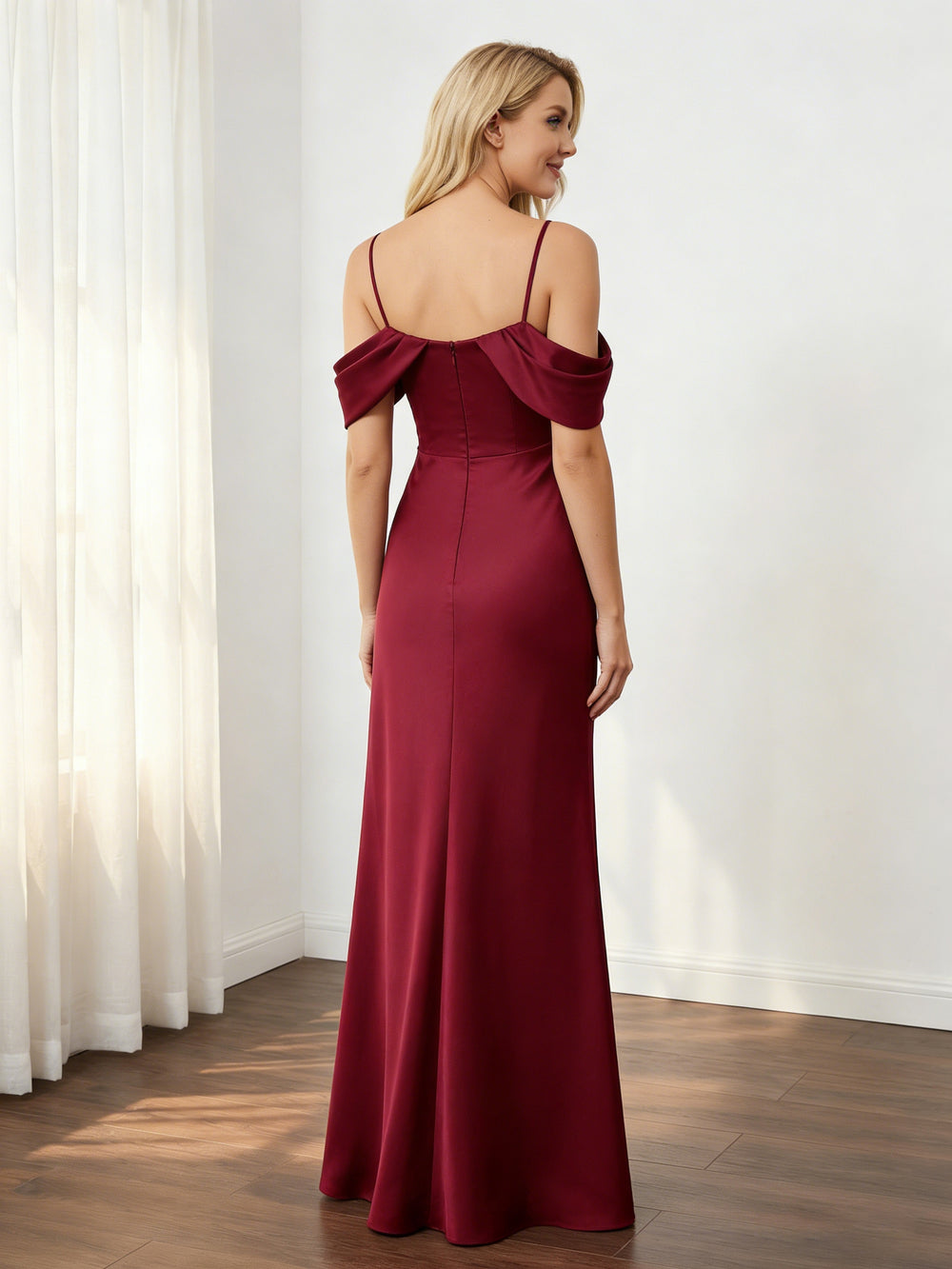 Satin Off Shoulder Mermaid Bridesmaid Dresses for Women