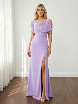 Chiffon Mermaid Cowl Neck Bridesmaid Dresses with Slit