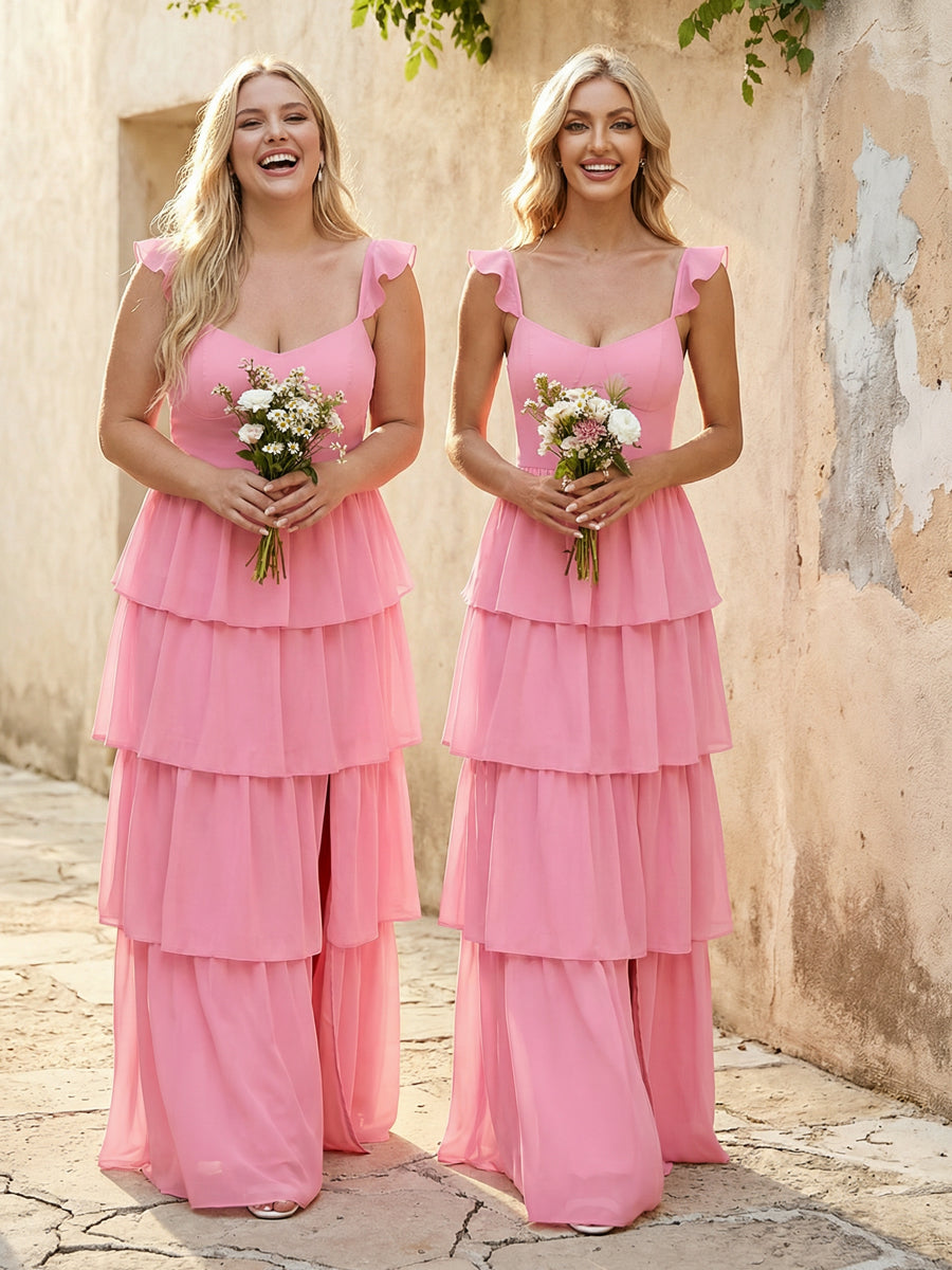 Chiffon Sweetheart A Line Bridesmaid Dresses with Slit
