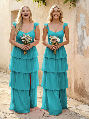 Chiffon Sweetheart A Line Bridesmaid Dresses with Slit