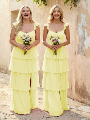 Chiffon Sweetheart A Line Bridesmaid Dresses with Slit