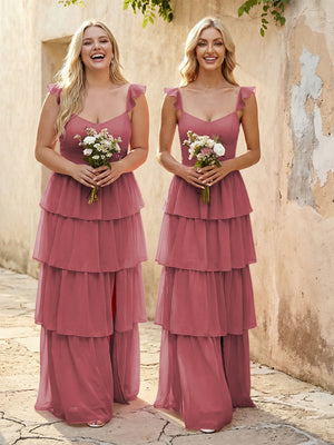 Chiffon Sweetheart A Line Bridesmaid Dresses with Slit