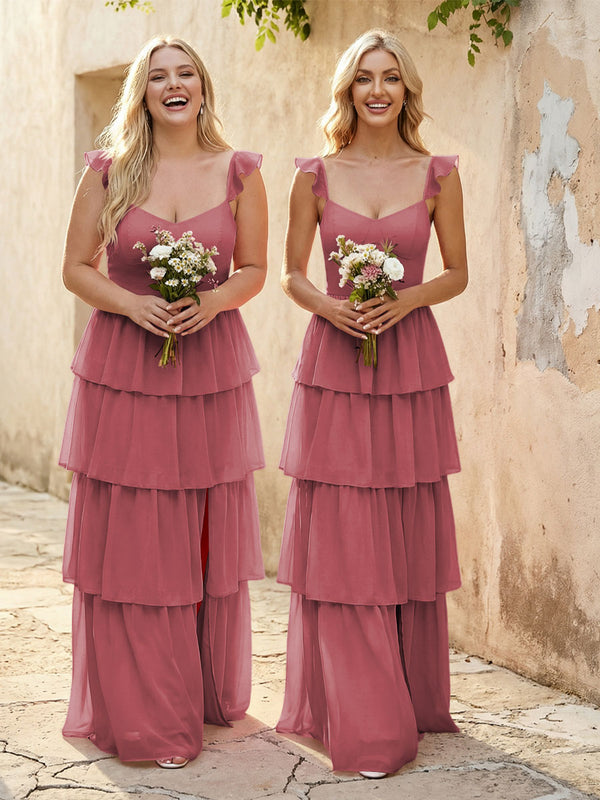 Chiffon Sweetheart A Line Bridesmaid Dresses with Slit