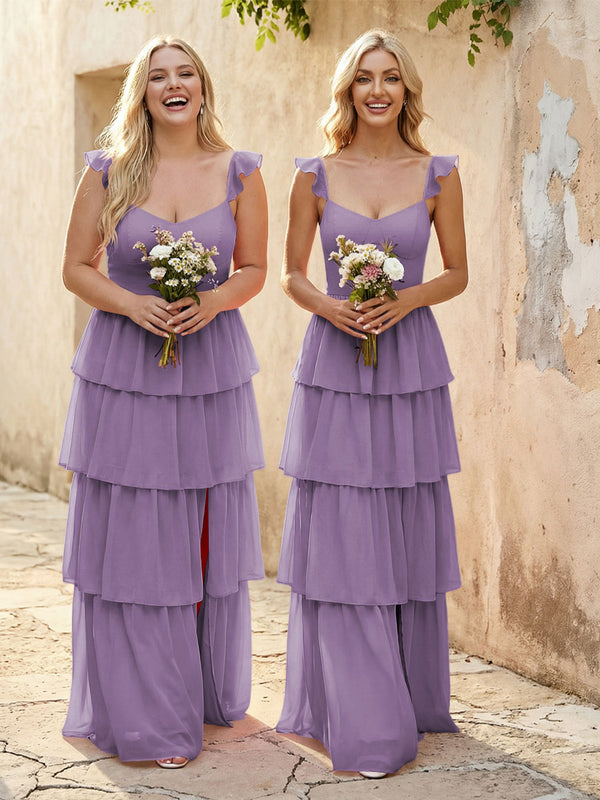 Chiffon Sweetheart A Line Bridesmaid Dresses with Slit