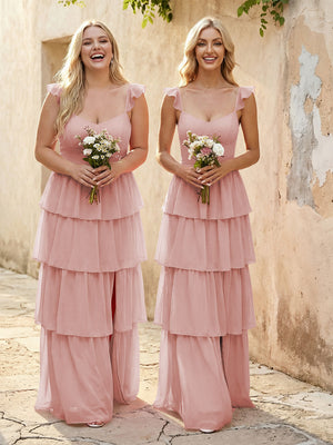 Chiffon Sweetheart A Line Bridesmaid Dresses with Slit