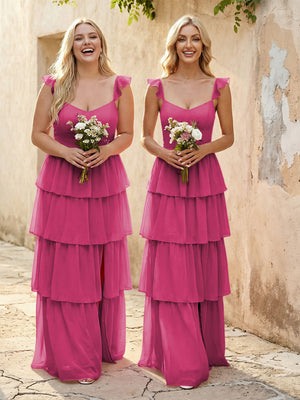 Chiffon Sweetheart A Line Bridesmaid Dresses with Slit