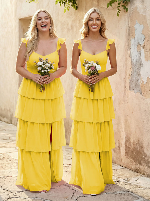 Chiffon Sweetheart A Line Bridesmaid Dresses with Slit