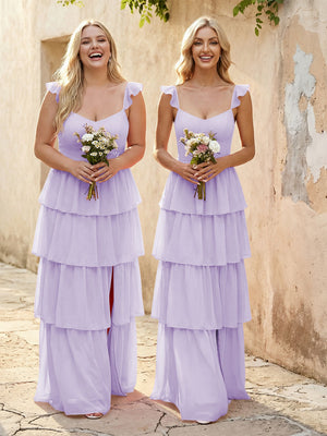 Chiffon Sweetheart A Line Bridesmaid Dresses with Slit