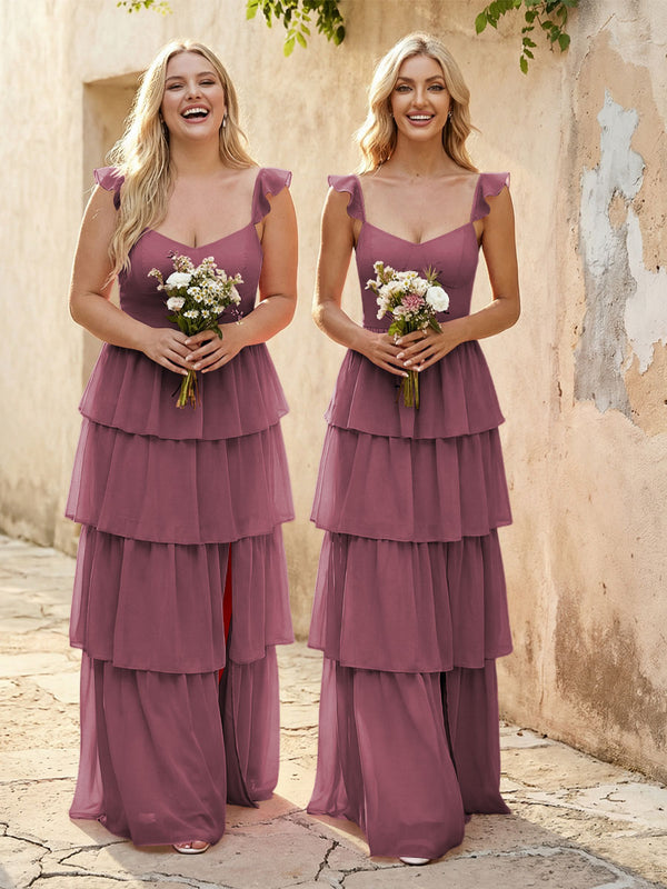 Chiffon Sweetheart A Line Bridesmaid Dresses with Slit