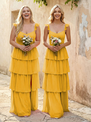 Chiffon Sweetheart A Line Bridesmaid Dresses with Slit