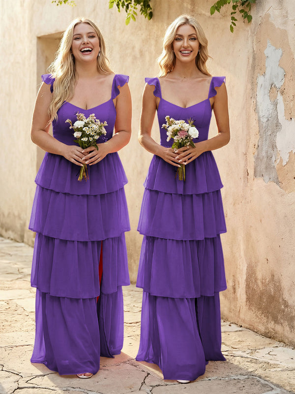 Chiffon Sweetheart A Line Bridesmaid Dresses with Slit