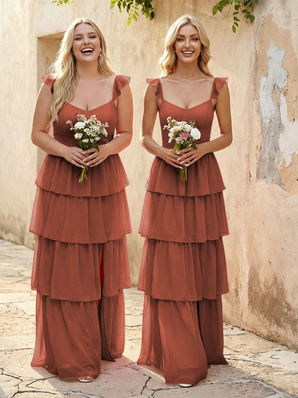 Chiffon Sweetheart A Line Bridesmaid Dresses with Slit