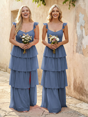 Chiffon Sweetheart A Line Bridesmaid Dresses with Slit