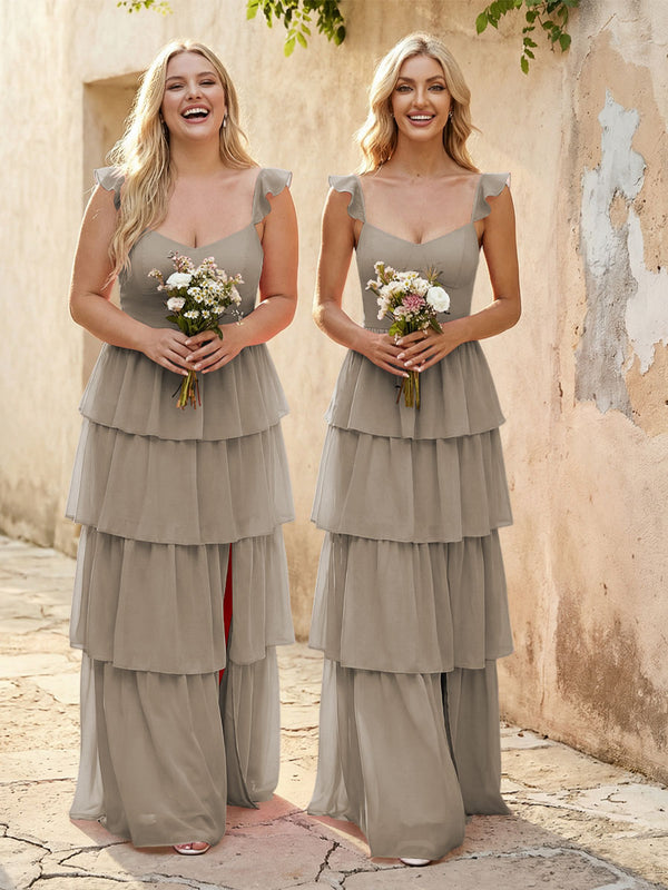 Chiffon Sweetheart A Line Bridesmaid Dresses with Slit