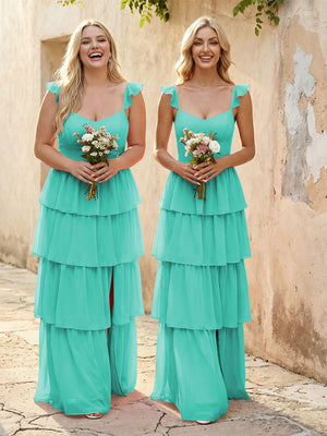Chiffon Sweetheart A Line Bridesmaid Dresses with Slit
