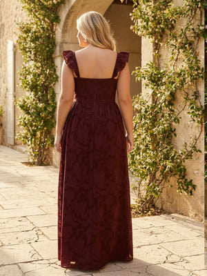 Ruffles Sweetheart Jacquard Bridesmaid Dresses with Slit