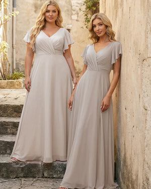 V Neck Ruffles Chiffon Pleated Bridesmaid Dresses