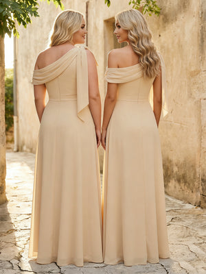 Chiffon One Shoulder Side Slit Pleated Bridesmaid Dresses