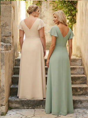 Chiffon V Neck Corset Pleated Bridesmaid Dresses