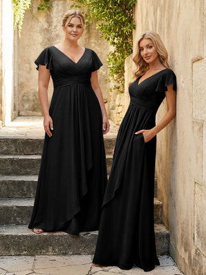 Chiffon V Neck Corset Pleated Bridesmaid Dresses