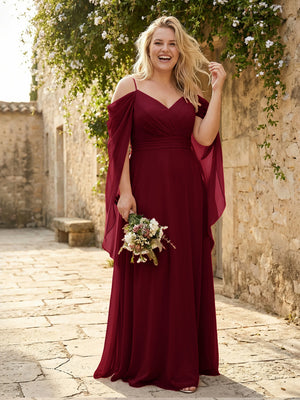 Spaghetti Straps V Neck Corset Ruffles Bridesmaid Dresses