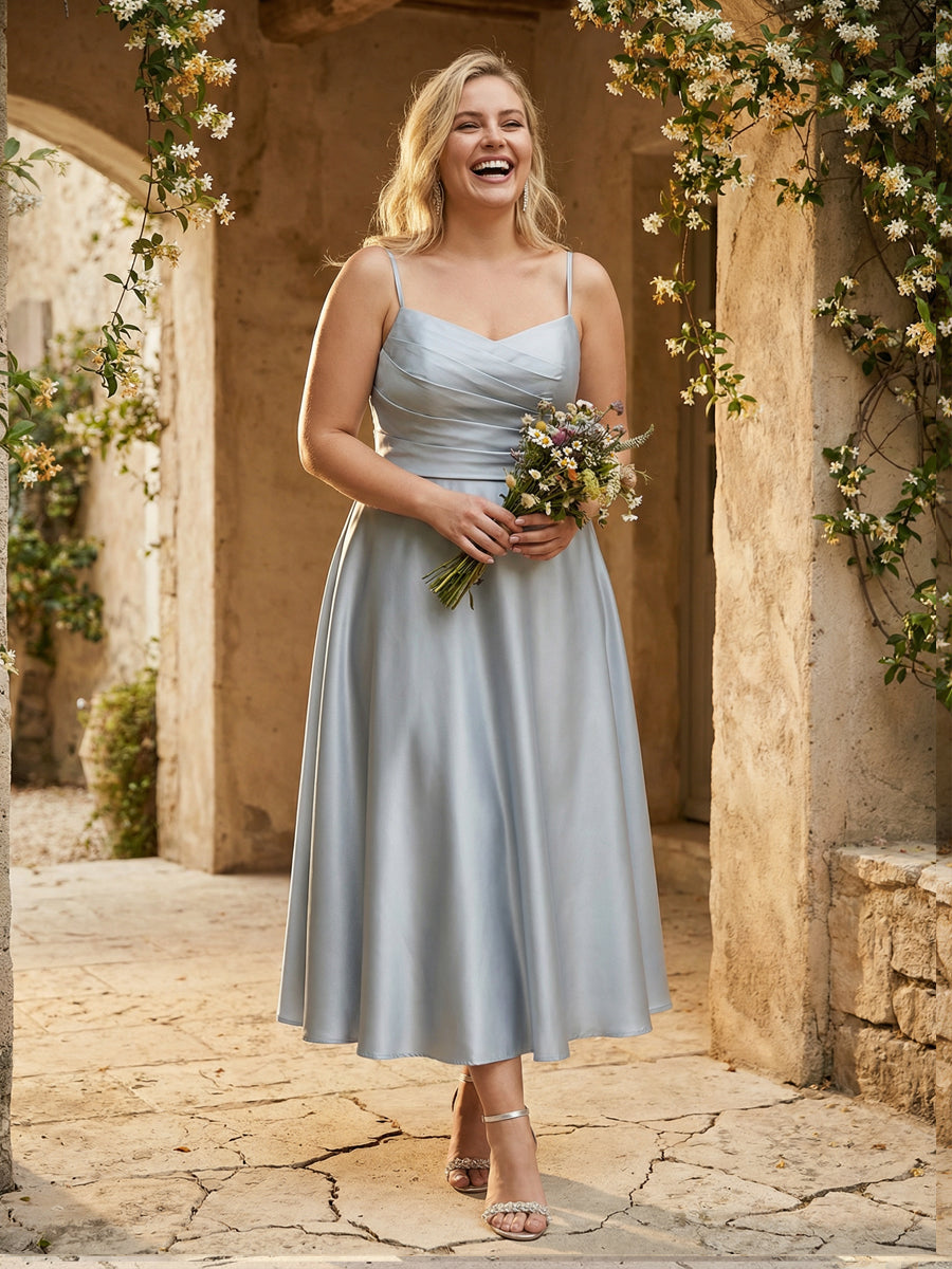 Spaghetti Straps V Neck Corset Pleated Bridesmaid Dresses