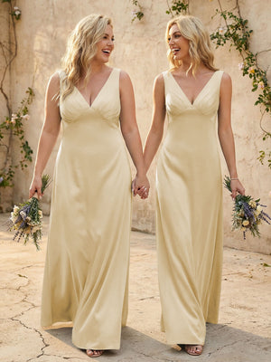 Satin V Neck Corset A Line Bridesmaid Dresses