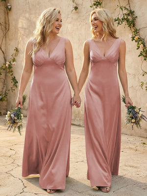 Satin V Neck Corset A Line Bridesmaid Dresses