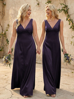 Satin V Neck Corset A Line Bridesmaid Dresses