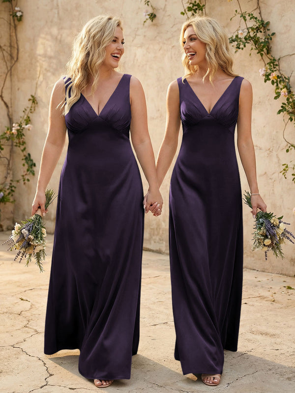 Satin V Neck Corset A Line Bridesmaid Dresses