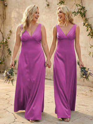 Satin V Neck Corset A Line Bridesmaid Dresses