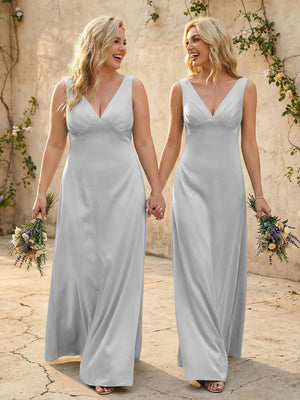 Satin V Neck Corset A Line Bridesmaid Dresses