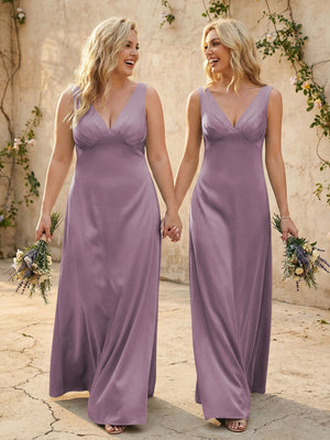 Satin V Neck Corset A Line Bridesmaid Dresses