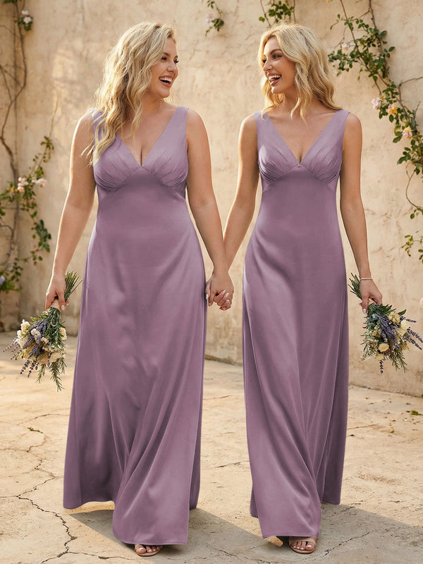 Satin V Neck Corset A Line Bridesmaid Dresses