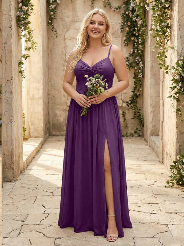 Spaghetti Straps Chiffon Sweetheart Bridesmaid Dresses with Slit