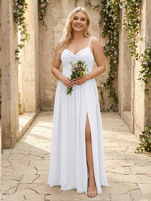 Spaghetti Straps Chiffon Sweetheart Bridesmaid Dresses with Slit