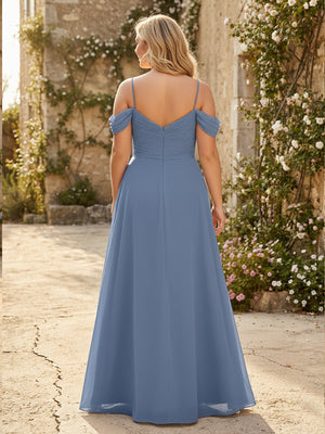 Spaghetti Straps Chiffon Pleated  Off the Shoulder Bridesmaid Dresses