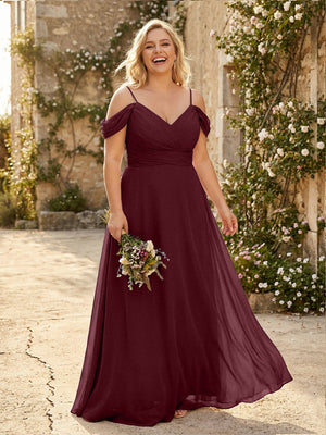 Spaghetti Straps Chiffon Pleated  Off the Shoulder Bridesmaid Dresses