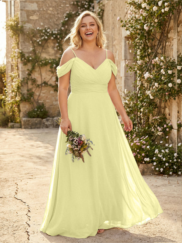 Spaghetti Straps Chiffon Pleated  Off the Shoulder Bridesmaid Dresses