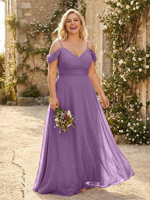 Spaghetti Straps Chiffon Pleated  Off the Shoulder Bridesmaid Dresses
