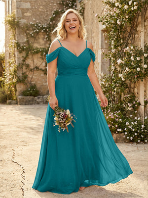 Spaghetti Straps Chiffon Pleated  Off the Shoulder Bridesmaid Dresses
