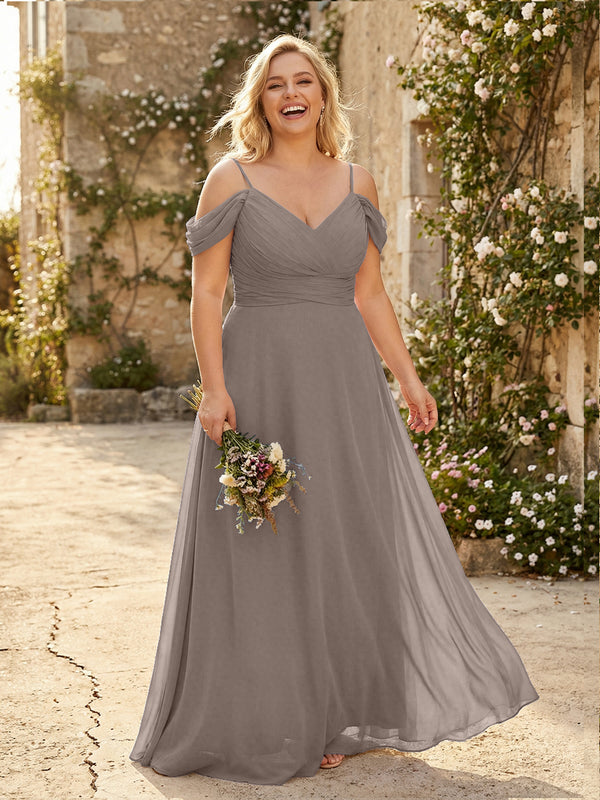 Spaghetti Straps Chiffon Pleated  Off the Shoulder Bridesmaid Dresses